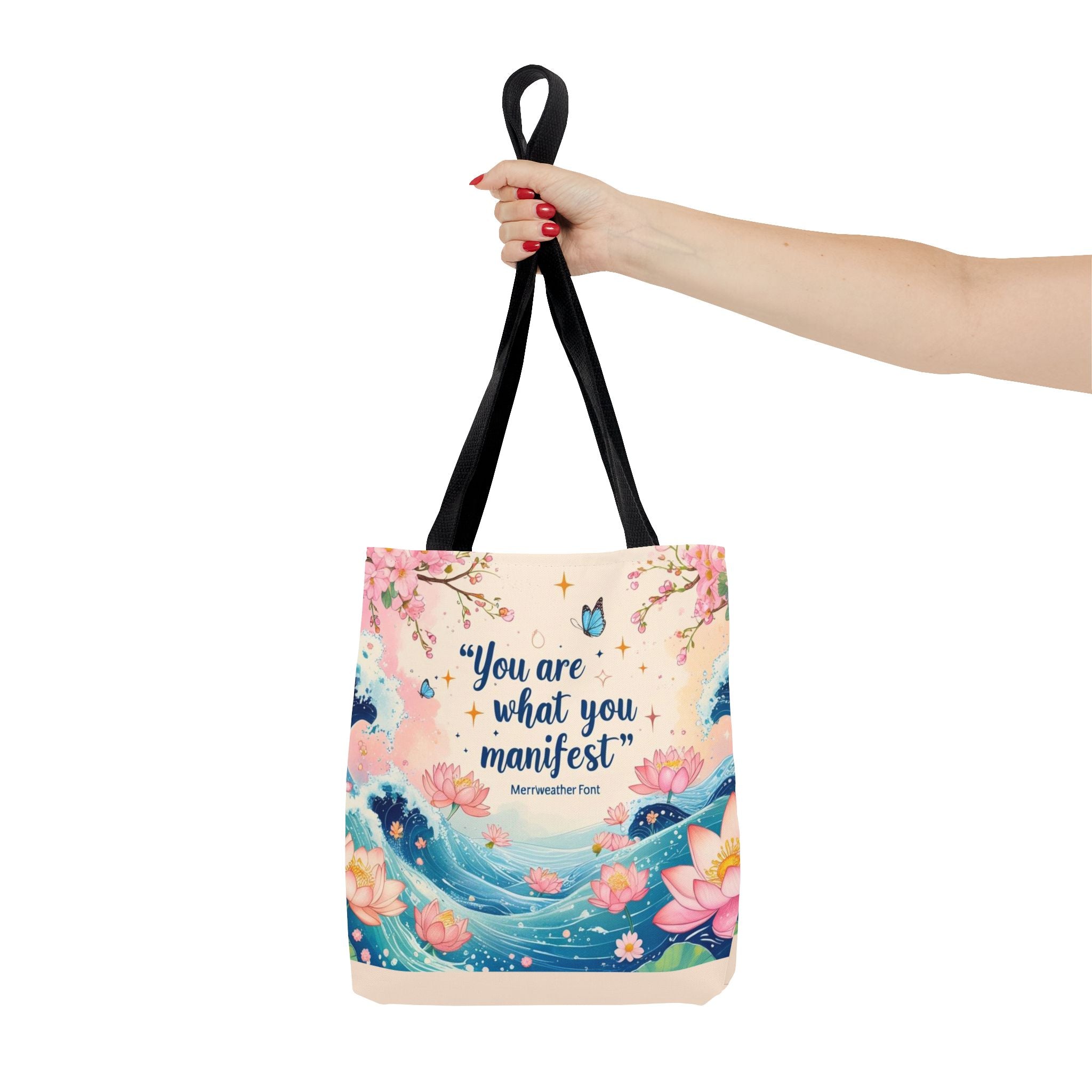 Manifestation Tote Bag, Inspirational Tote, Floral Design Bag, Motivational Carryall, Gift for Her, Boho Chic Shopping Bag