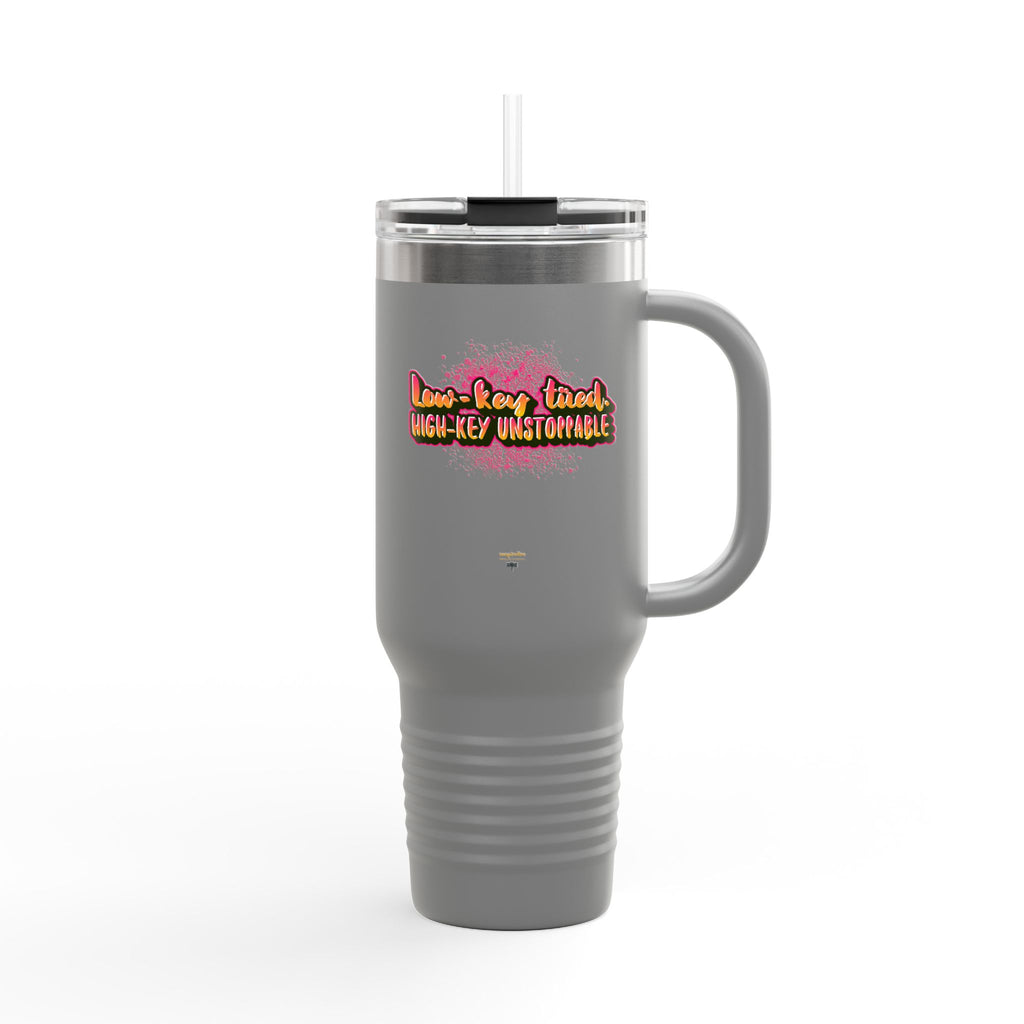 Vibrant Insulated Travel Mug, 40oz - High-Key Unstoppable, Perfect for Road Trips, Coffee Lovers, Gen-Z, Hydration on the Go