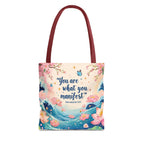 Manifestation Tote Bag, Inspirational Tote, Floral Design Bag, Motivational Carryall, Gift for Her, Boho Chic Shopping Bag