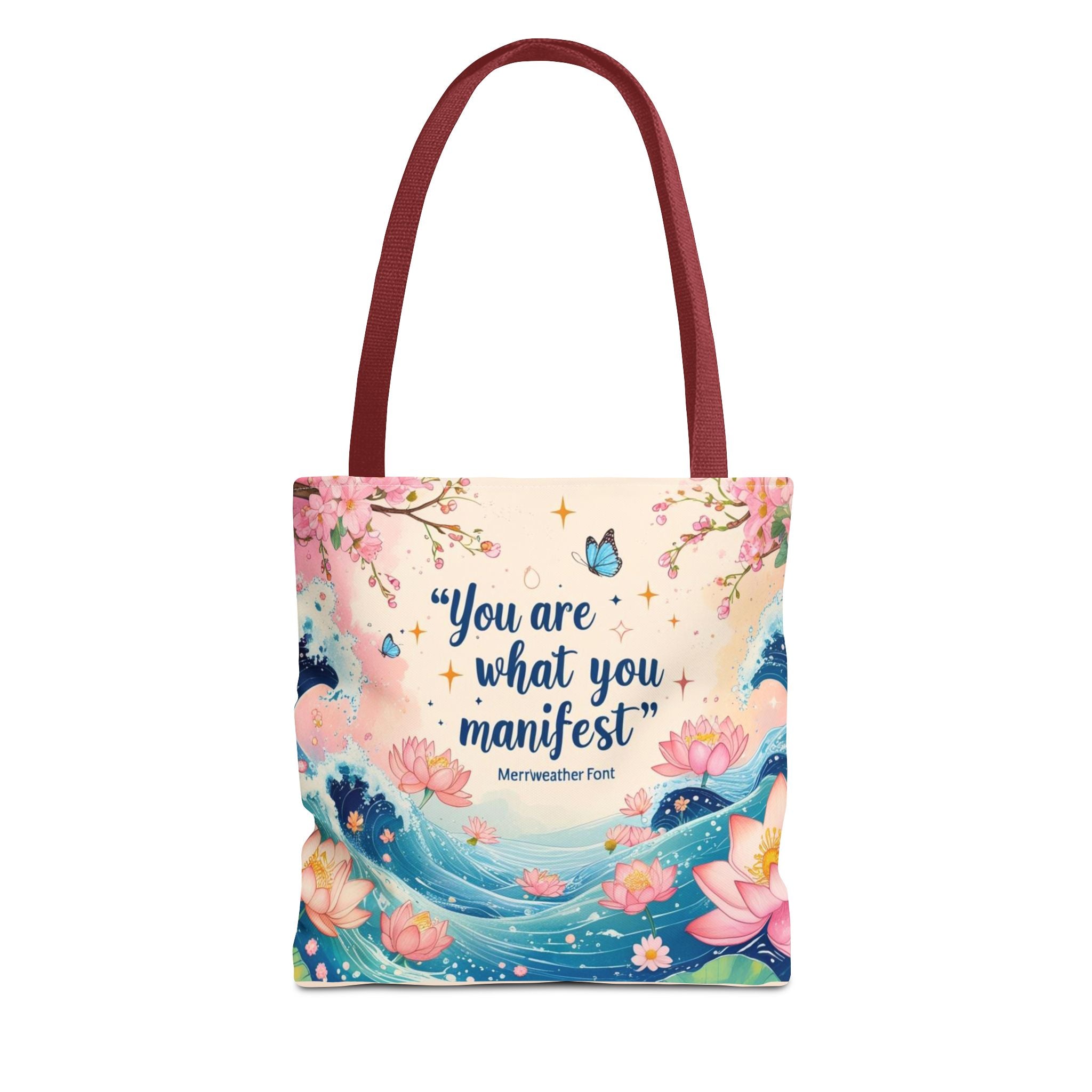 Manifestation Tote Bag, Inspirational Tote, Floral Design Bag, Motivational Carryall, Gift for Her, Boho Chic Shopping Bag