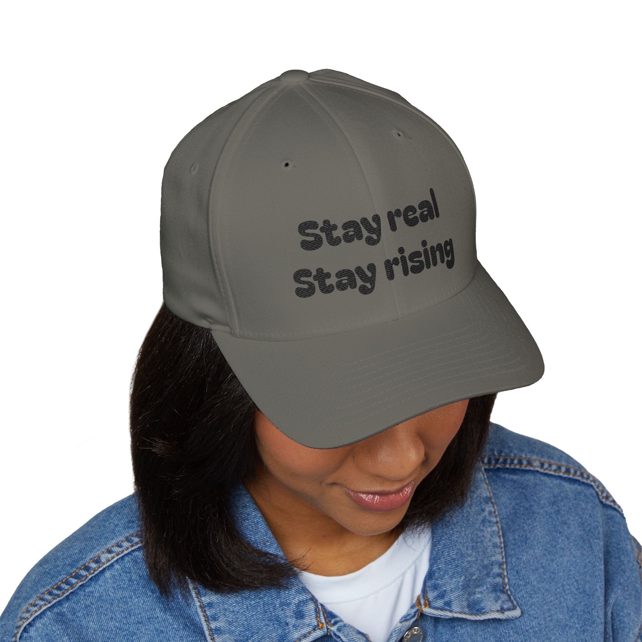 Motivational Unisex Cap, Stay Real Stay Rising Hat, Inspirational Gift, Unique Graphic Baseball Cap, Gen-z Casual Wear