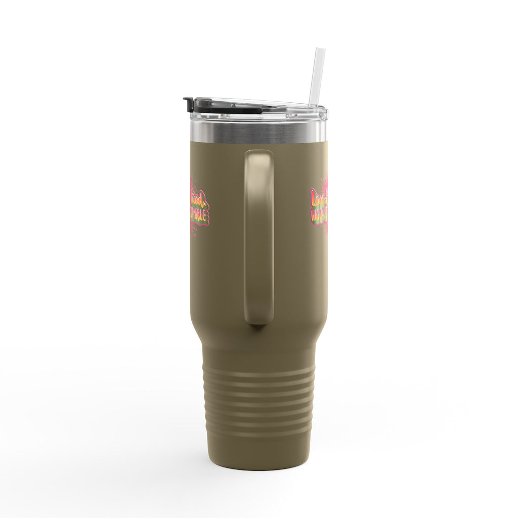 Vibrant Insulated Travel Mug, 40oz - High-Key Unstoppable, Perfect for Road Trips, Coffee Lovers, Gen-Z, Hydration on the Go