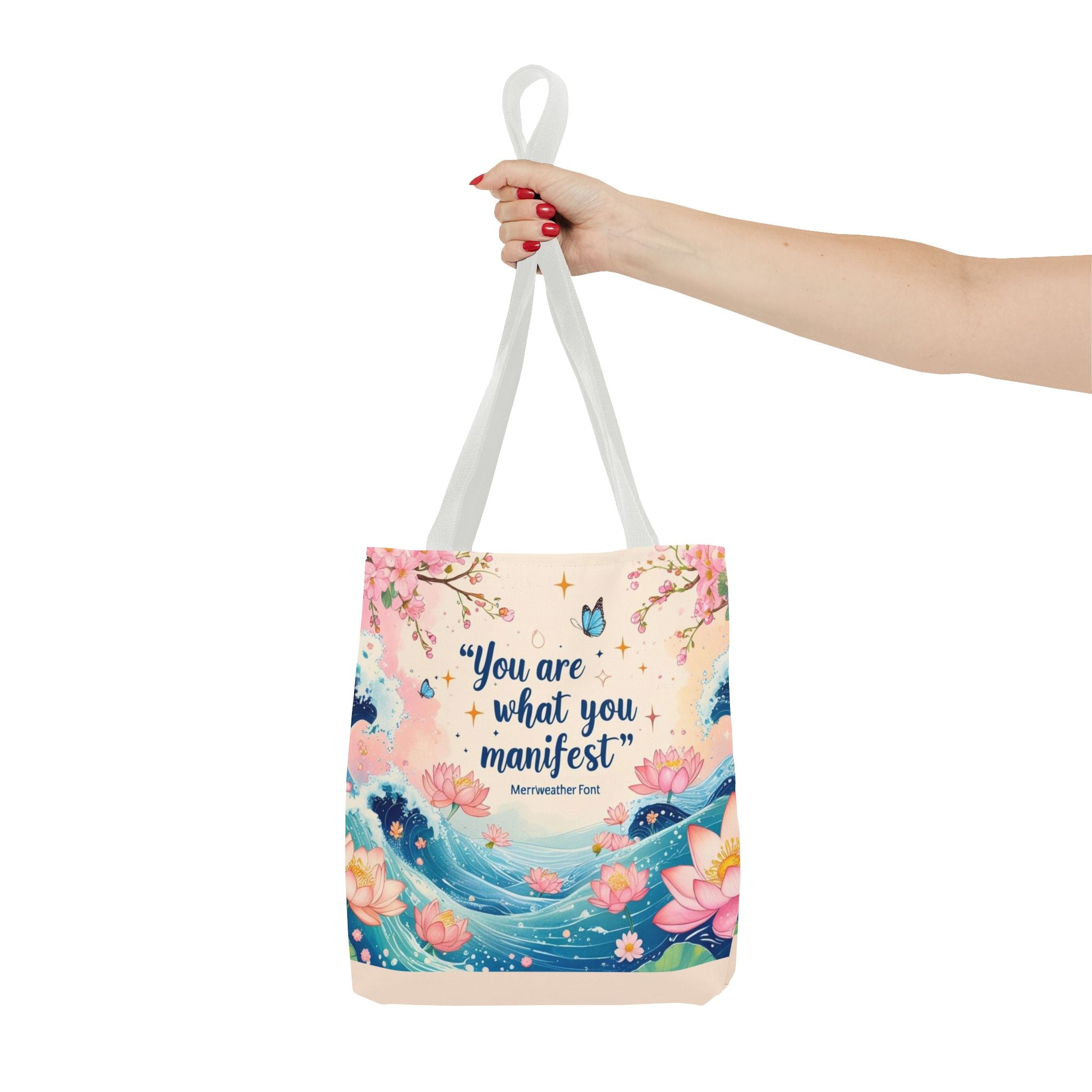Manifestation Tote Bag, Inspirational Tote, Floral Design Bag, Motivational Carryall, Gift for Her, Boho Chic Shopping Bag