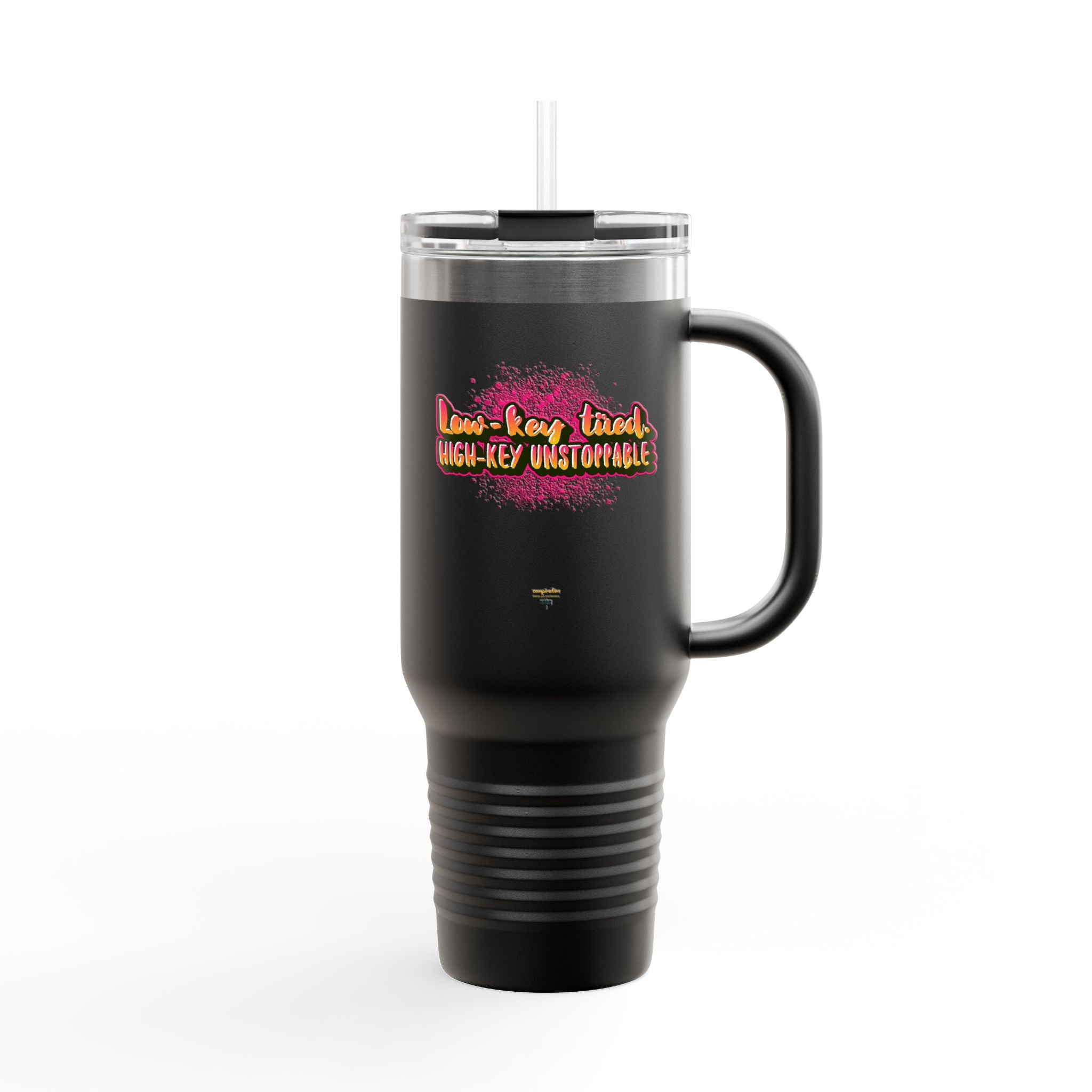 Vibrant Insulated Travel Mug, 40oz - High-Key Unstoppable, Perfect for Road Trips, Coffee Lovers, Gen-Z, Hydration on the Go