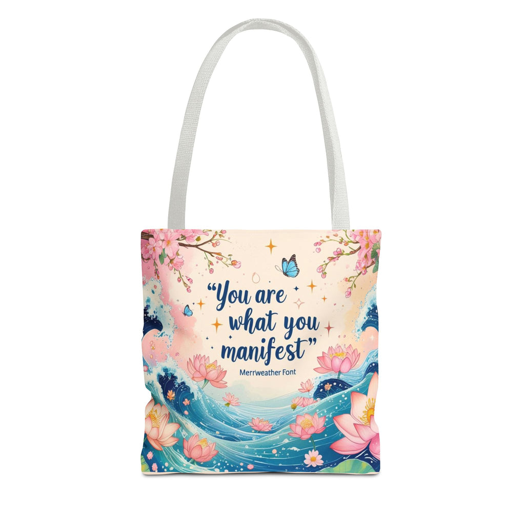 Manifestation Tote Bag, Inspirational Tote, Floral Design Bag, Motivational Carryall, Gift for Her, Boho Chic Shopping Bag
