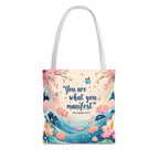 Manifestation Tote Bag, Inspirational Tote, Floral Design Bag, Motivational Carryall, Gift for Her, Boho Chic Shopping Bag