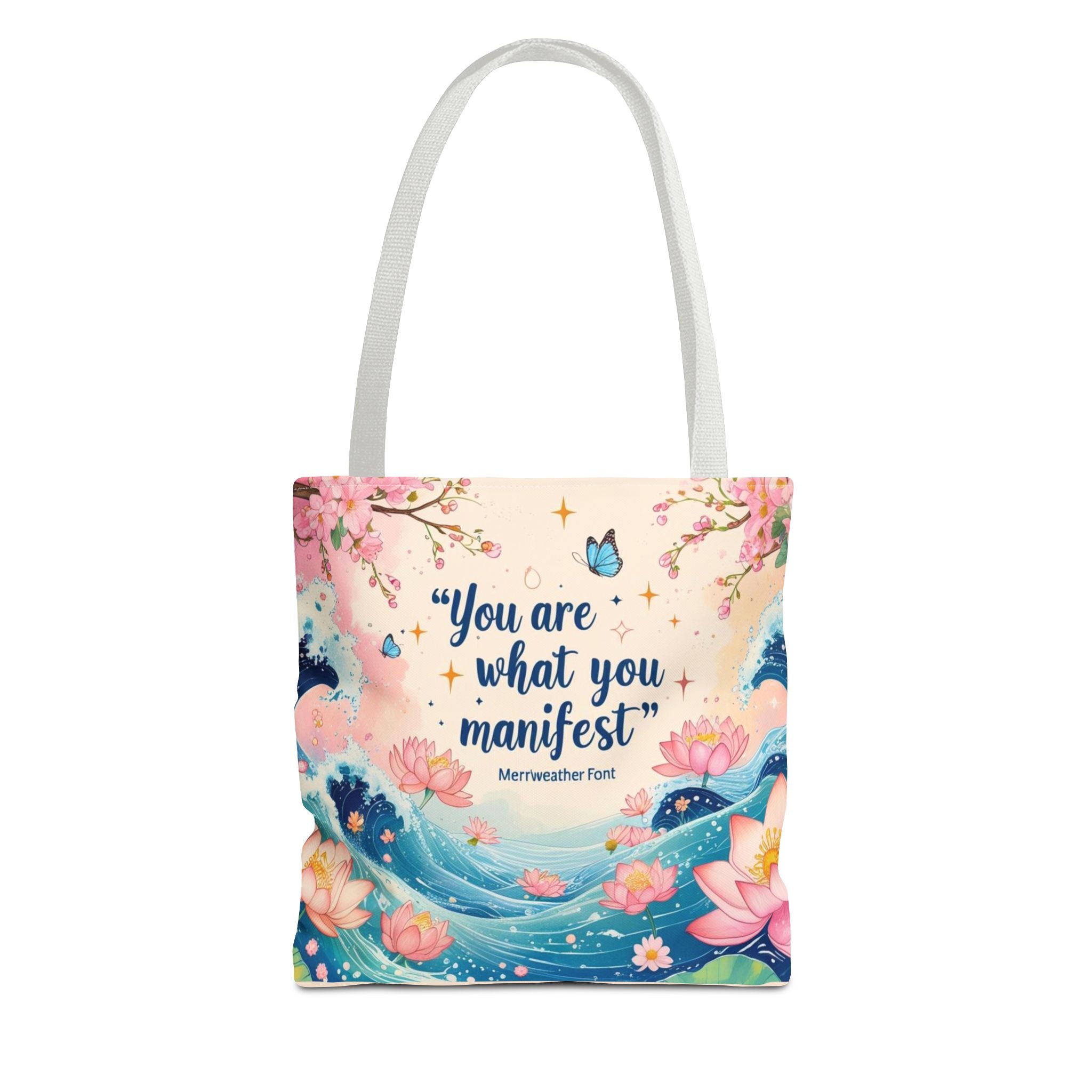 Manifestation Tote Bag, Inspirational Tote, Floral Design Bag, Motivational Carryall, Gift for Her, Boho Chic Shopping Bag
