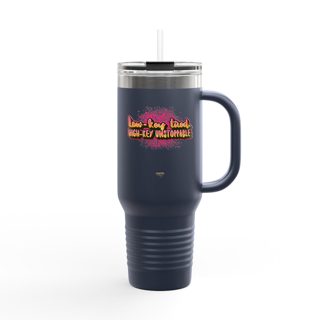 Vibrant Insulated Travel Mug, 40oz - High-Key Unstoppable, Perfect for Road Trips, Coffee Lovers, Gen-Z, Hydration on the Go