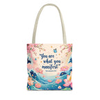 Manifestation Tote Bag, Inspirational Tote, Floral Design Bag, Motivational Carryall, Gift for Her, Boho Chic Shopping Bag