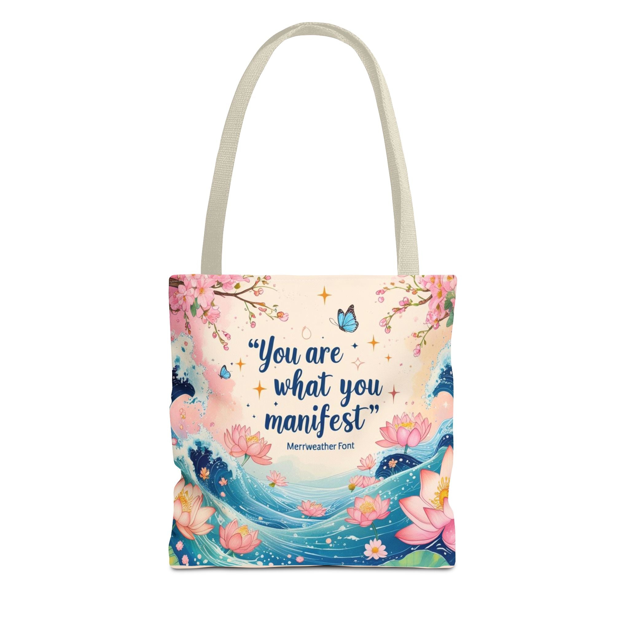 Manifestation Tote Bag, Inspirational Tote, Floral Design Bag, Motivational Carryall, Gift for Her, Boho Chic Shopping Bag