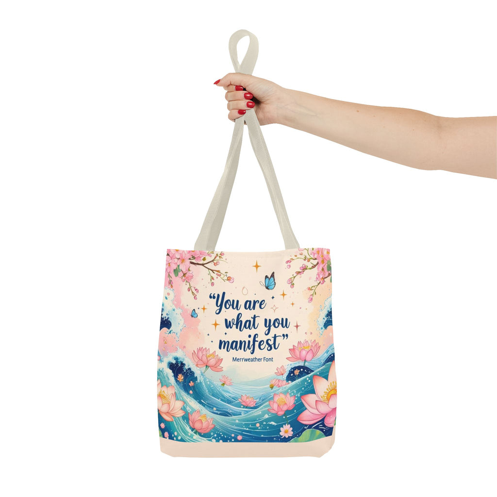 Manifestation Tote Bag, Inspirational Tote, Floral Design Bag, Motivational Carryall, Gift for Her, Boho Chic Shopping Bag