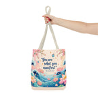 Manifestation Tote Bag, Inspirational Tote, Floral Design Bag, Motivational Carryall, Gift for Her, Boho Chic Shopping Bag