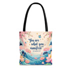 Manifestation Tote Bag, Inspirational Tote, Floral Design Bag, Motivational Carryall, Gift for Her, Boho Chic Shopping Bag
