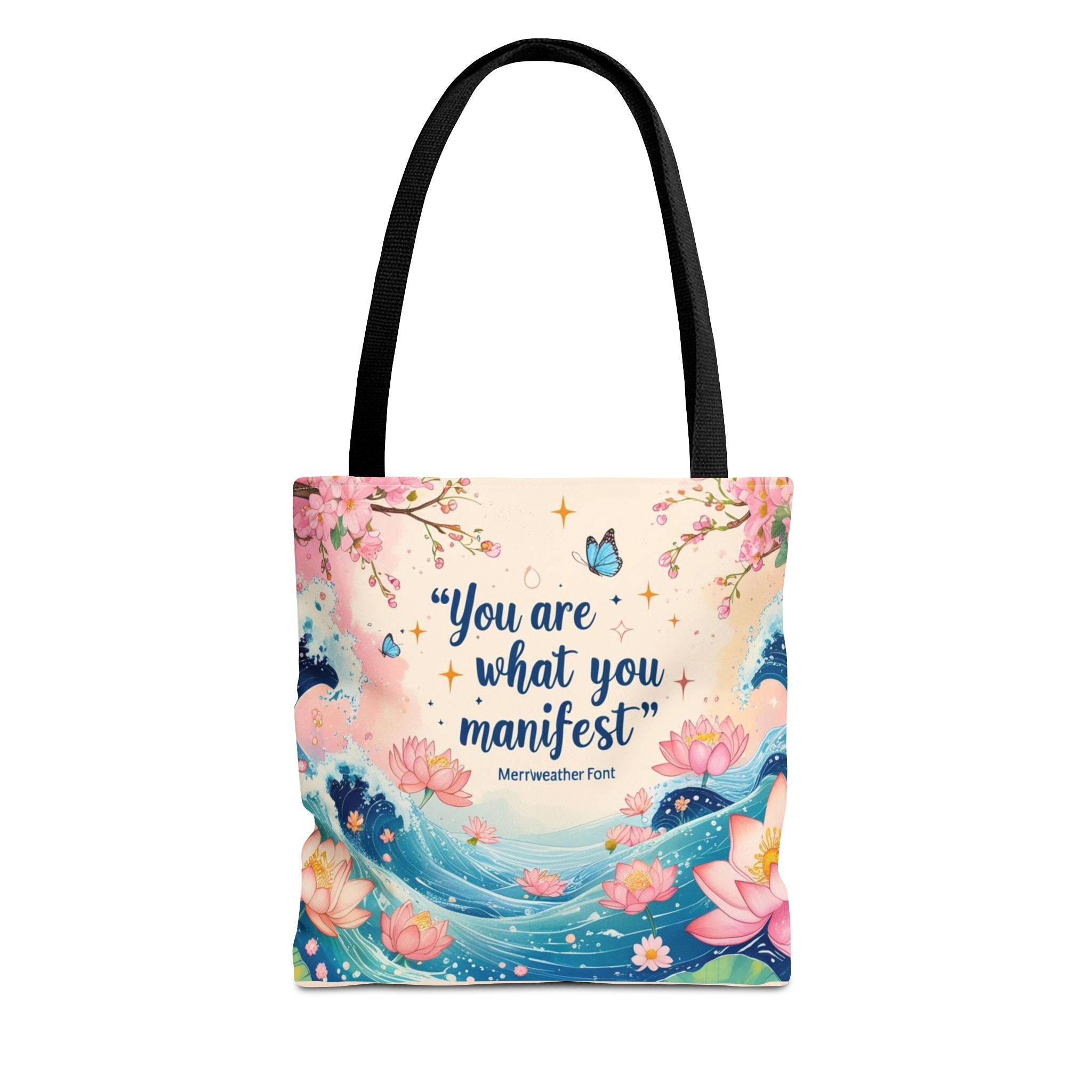 Manifestation Tote Bag, Inspirational Tote, Floral Design Bag, Motivational Carryall, Gift for Her, Boho Chic Shopping Bag