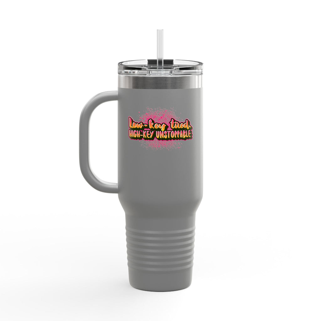 Vibrant Insulated Travel Mug, 40oz - High-Key Unstoppable, Perfect for Road Trips, Coffee Lovers, Gen-Z, Hydration on the Go