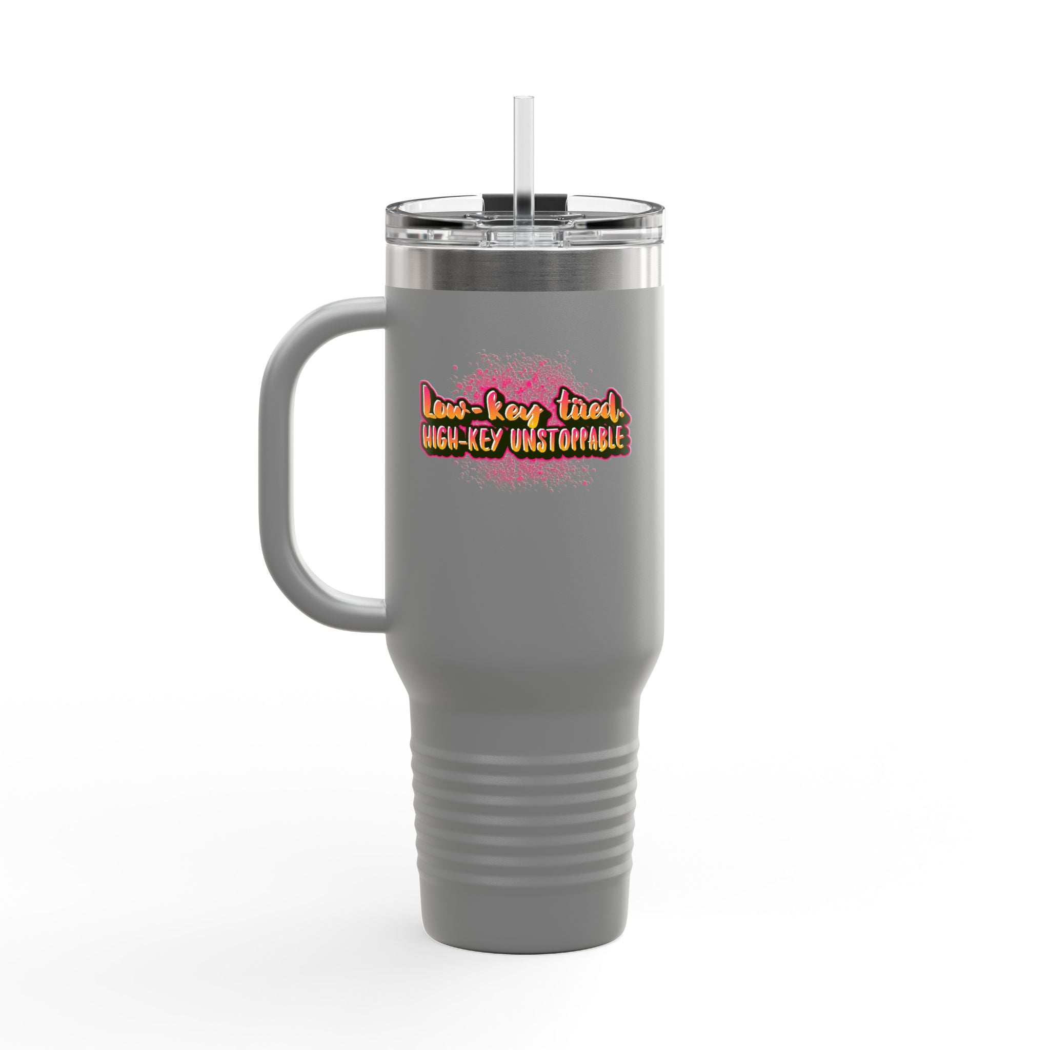 Vibrant Insulated Travel Mug, 40oz - High-Key Unstoppable, Perfect for Road Trips, Coffee Lovers, Gen-Z, Hydration on the Go