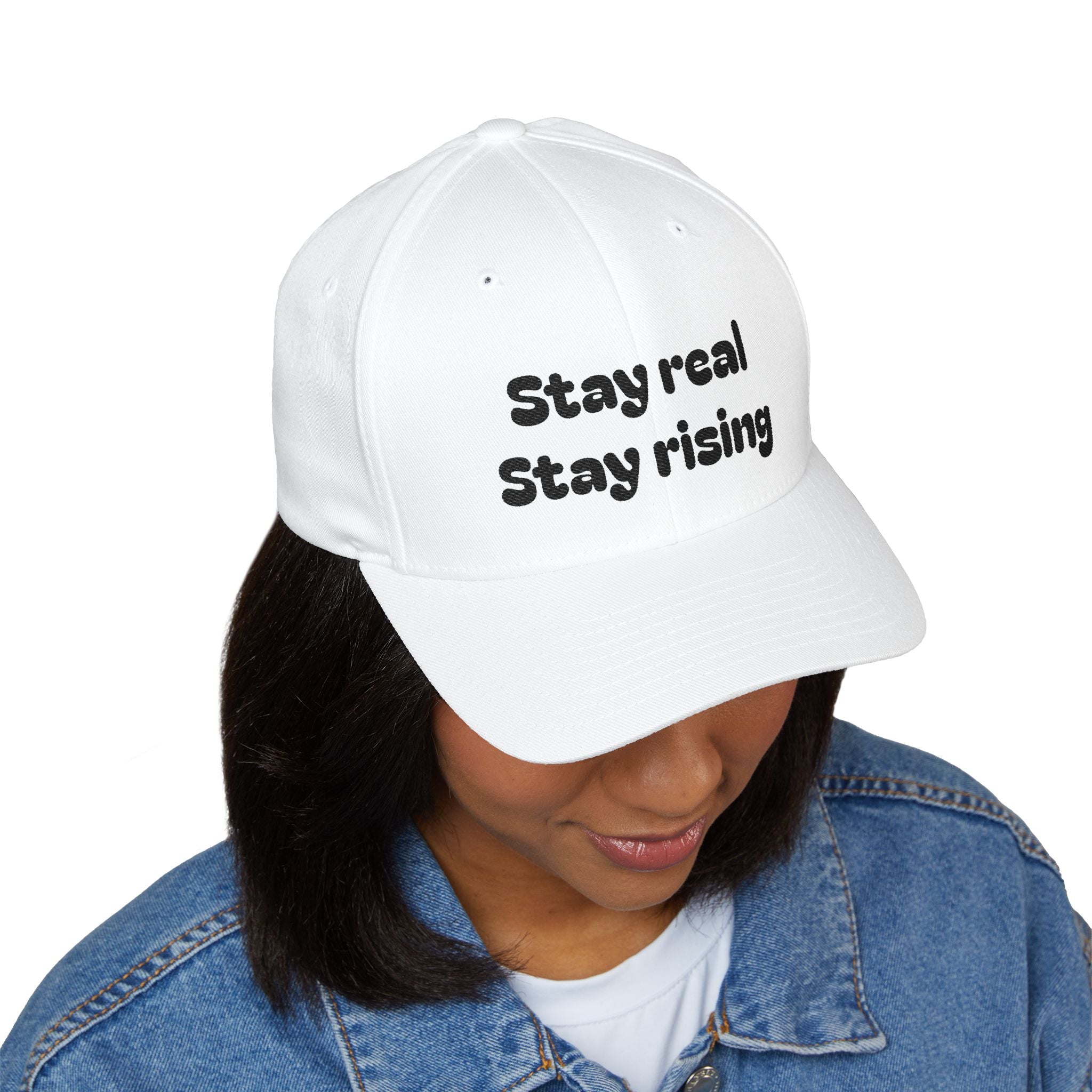 Motivational Unisex Cap, Stay Real Stay Rising Hat, Inspirational Gift, Unique Graphic Baseball Cap, Gen-z Casual Wear