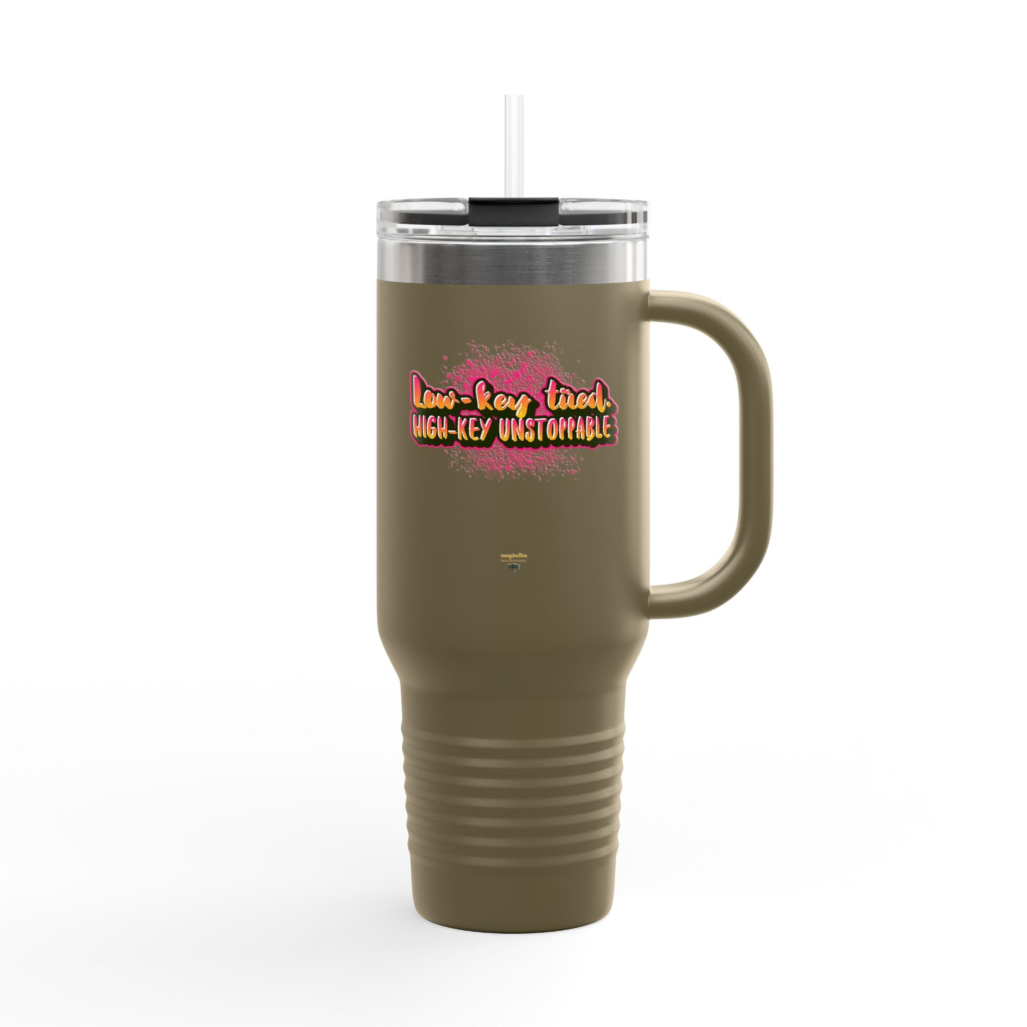Vibrant Insulated Travel Mug, 40oz - High-Key Unstoppable, Perfect for Road Trips, Coffee Lovers, Gen-Z, Hydration on the Go