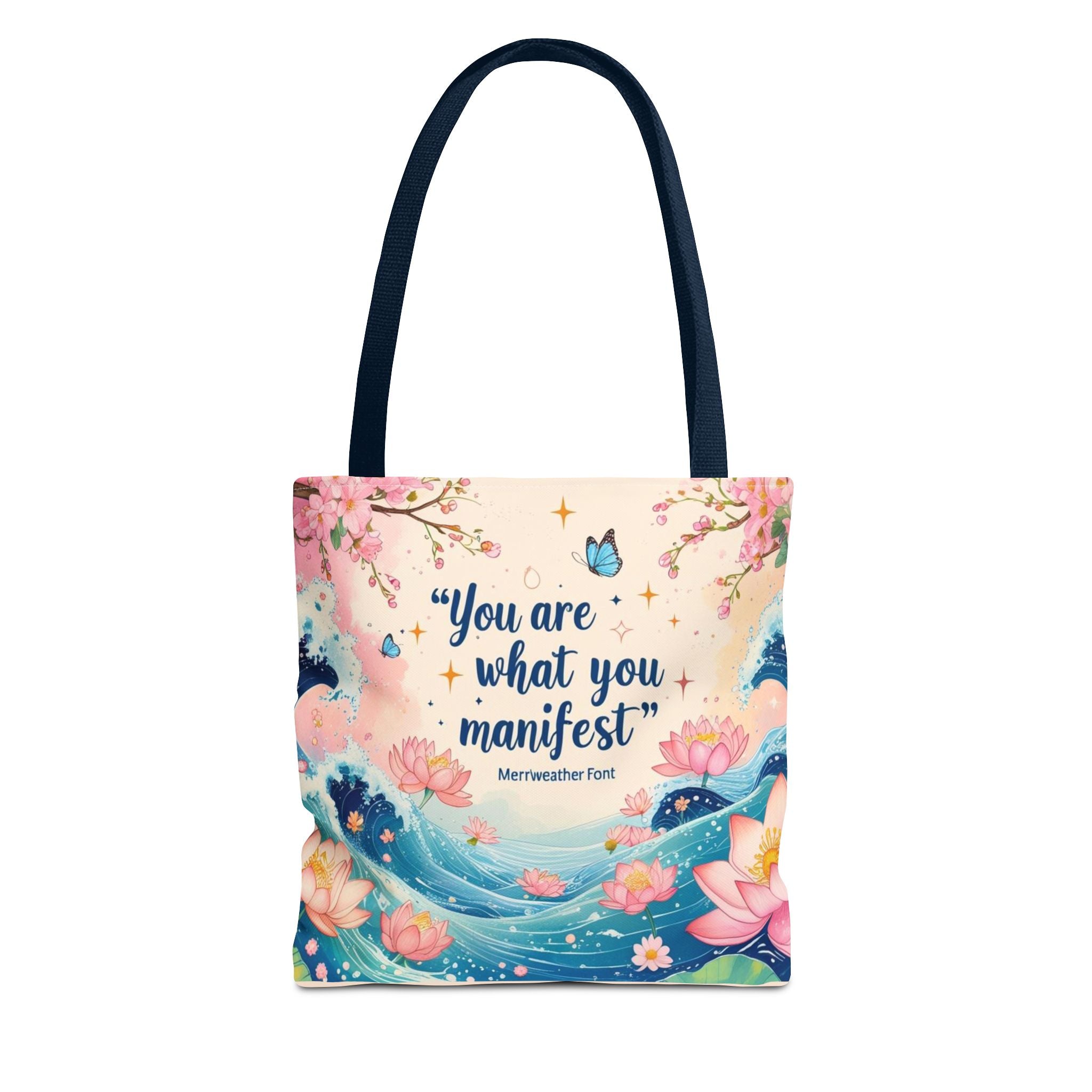 Manifestation Tote Bag, Inspirational Tote, Floral Design Bag, Motivational Carryall, Gift for Her, Boho Chic Shopping Bag