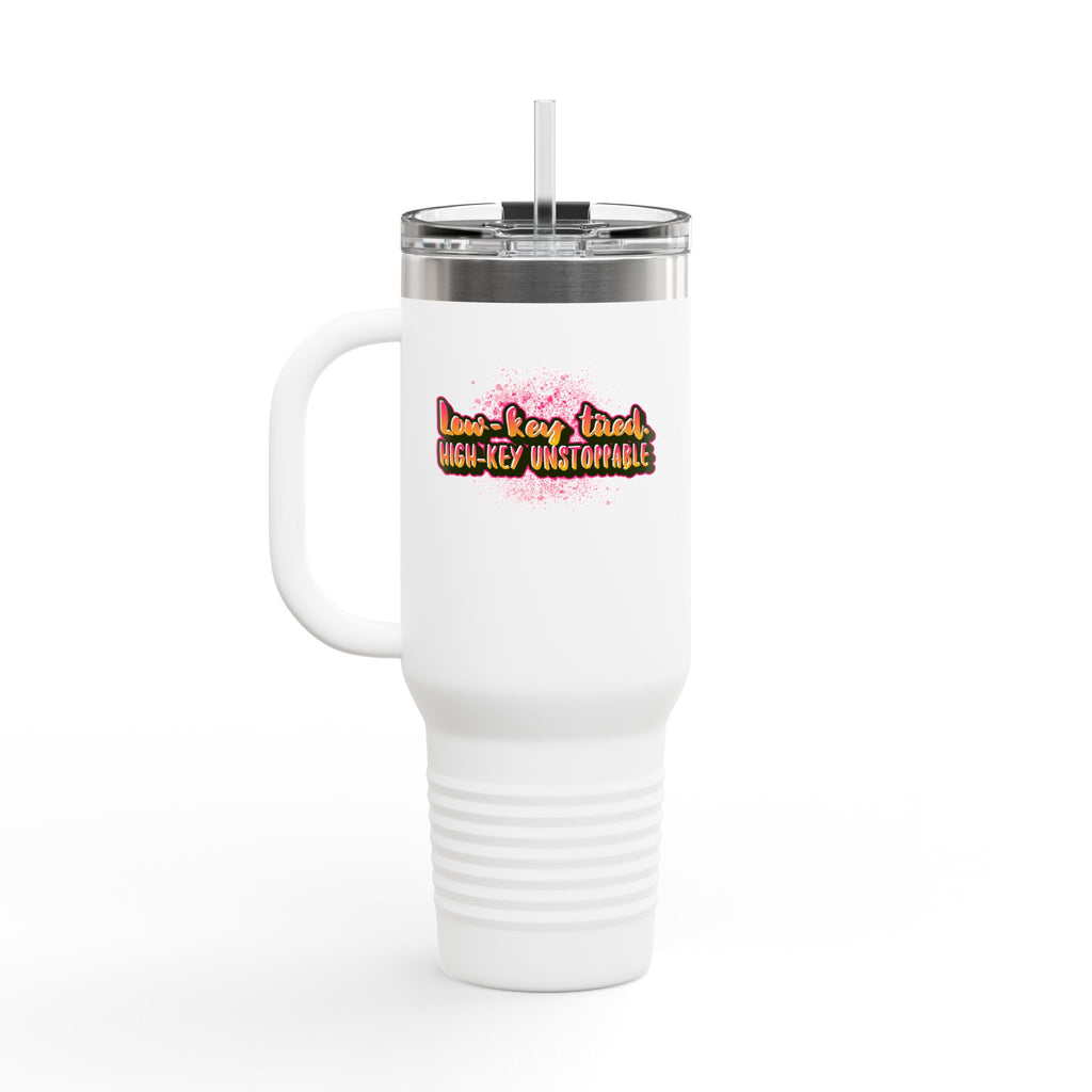 Vibrant Insulated Travel Mug, 40oz - High-Key Unstoppable, Perfect for Road Trips, Coffee Lovers, Gen-Z, Hydration on the Go