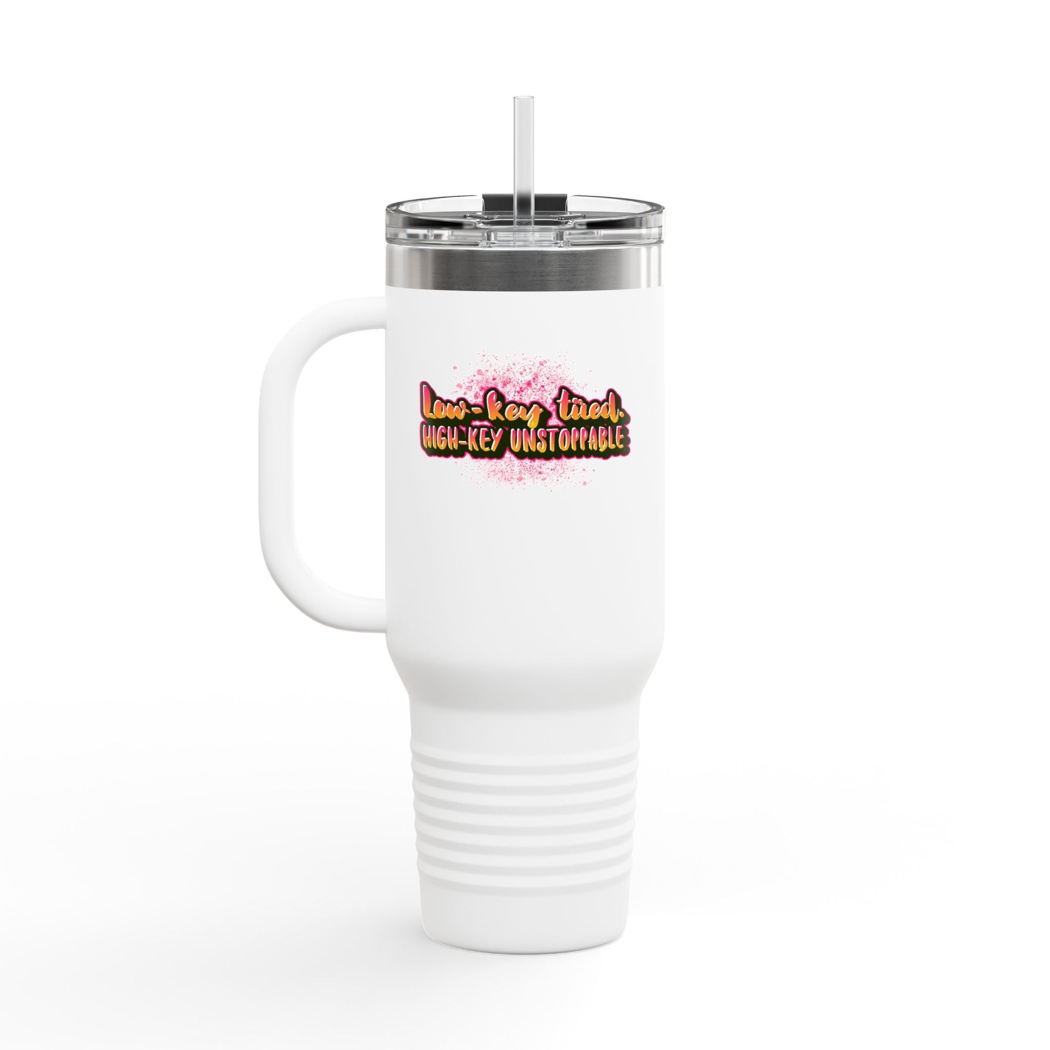 Vibrant Insulated Travel Mug, 40oz - High-Key Unstoppable, Perfect for Road Trips, Coffee Lovers, Gen-Z, Hydration on the Go