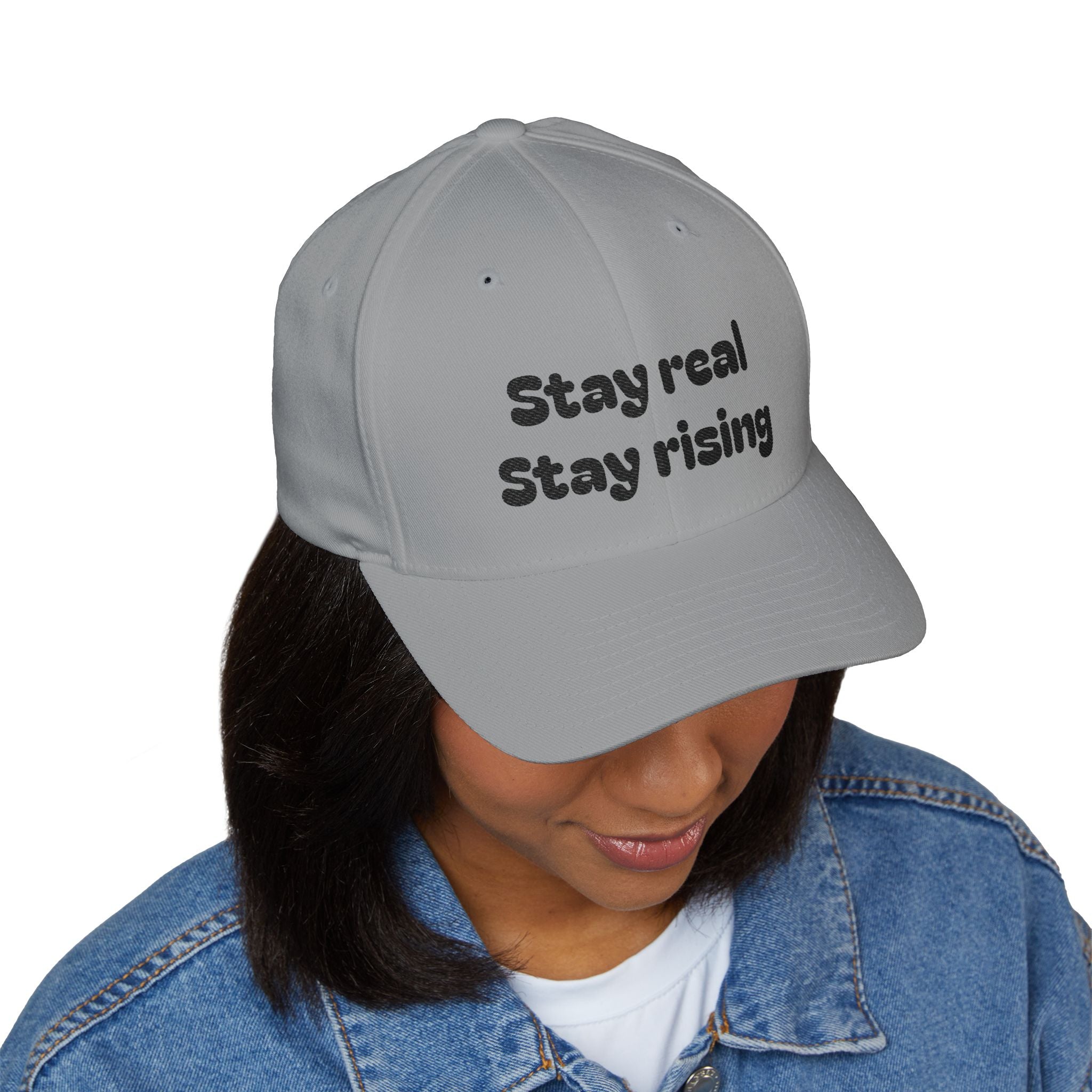 Motivational Unisex Cap, Stay Real Stay Rising Hat, Inspirational Gift, Unique Graphic Baseball Cap, Gen-z Casual Wear