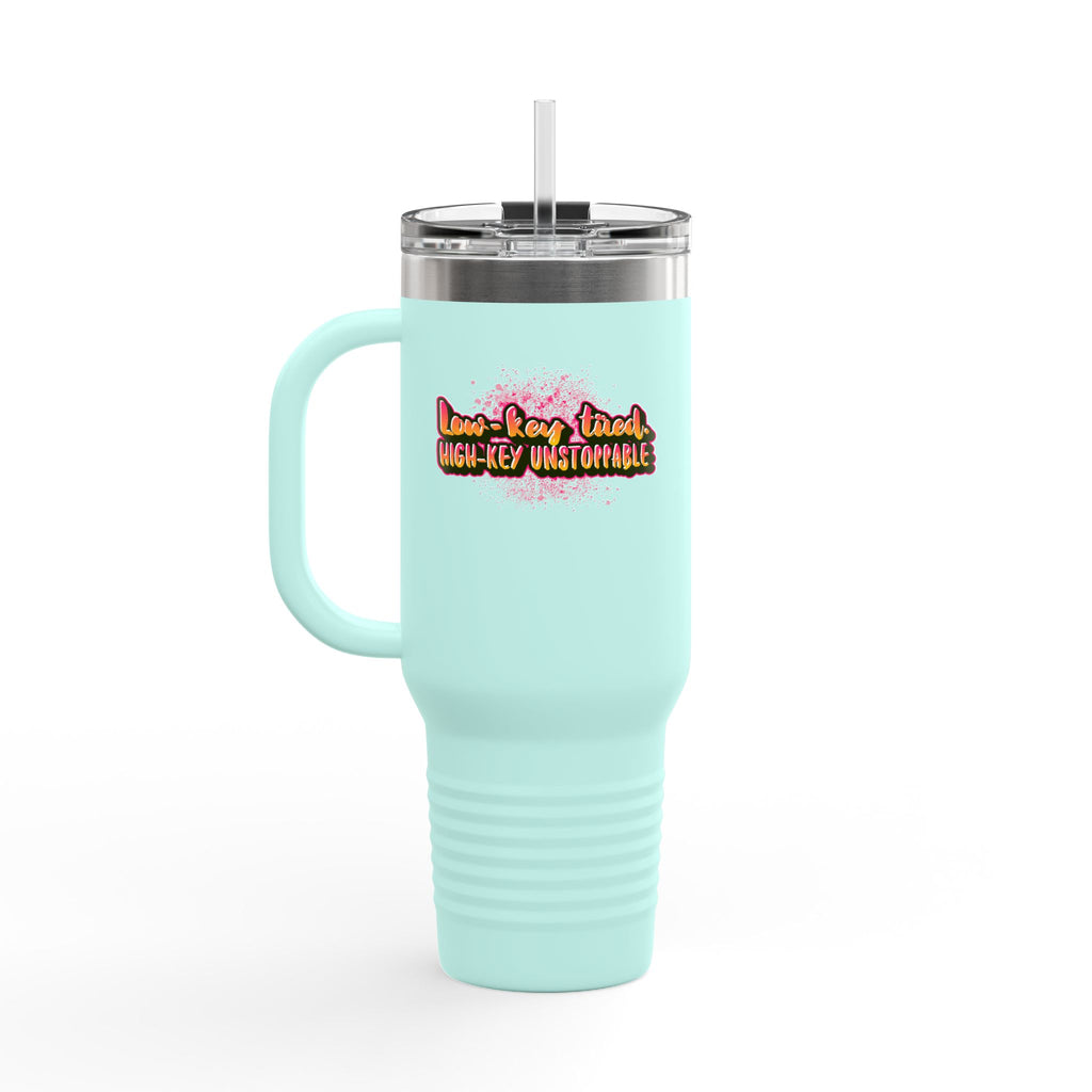 Vibrant Insulated Travel Mug, 40oz - High-Key Unstoppable, Perfect for Road Trips, Coffee Lovers, Gen-Z, Hydration on the Go