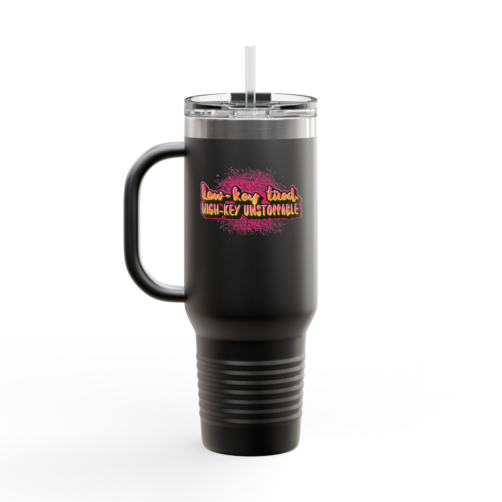 Vibrant Insulated Travel Mug, 40oz - High-Key Unstoppable, Perfect for Road Trips, Coffee Lovers, Gen-Z, Hydration on the Go