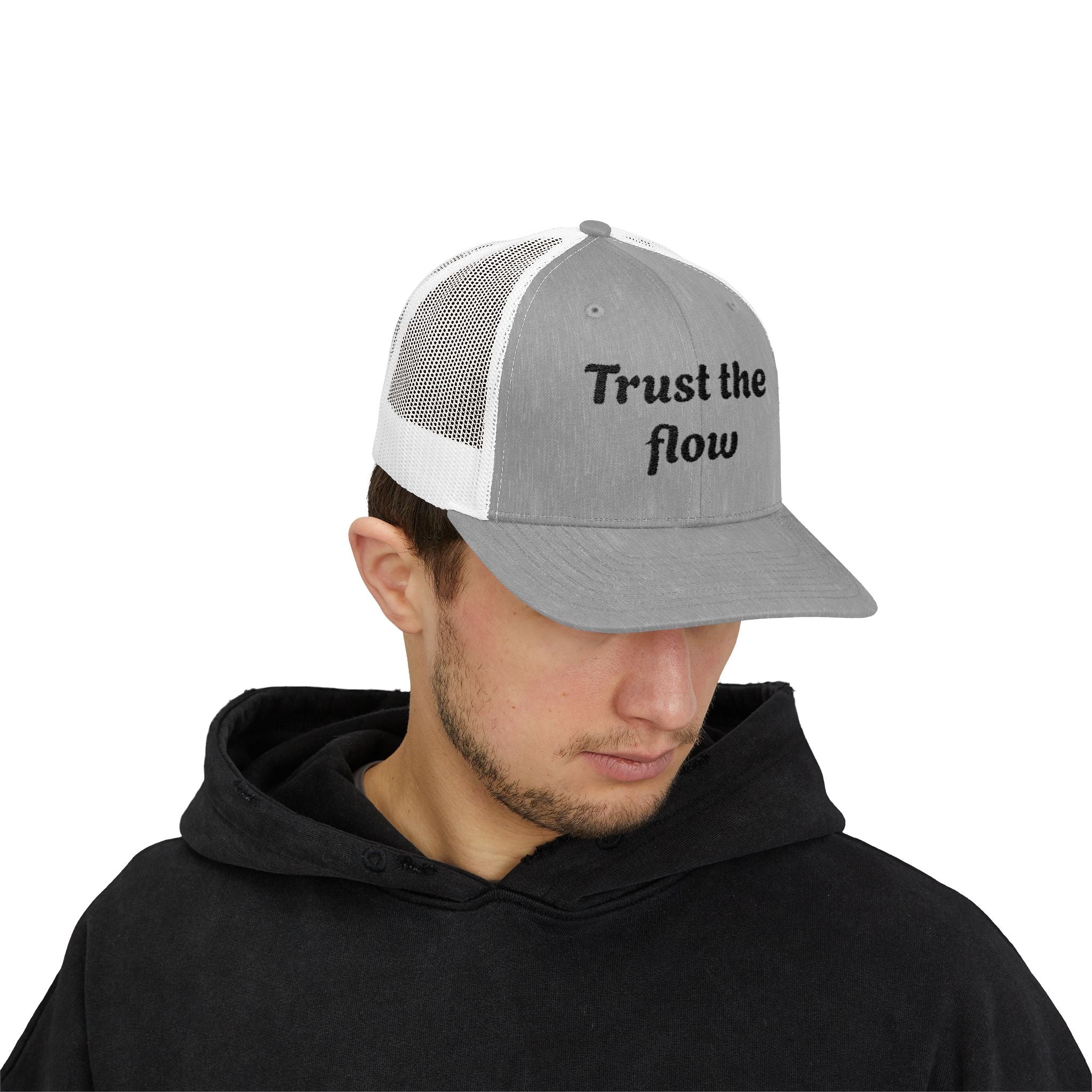 Trust the Flow Snapback Trucker Cap | Inspirational Hat for Outdoors, Sports, Casual Wear, Gift for Him/Her, Motivational Apparel